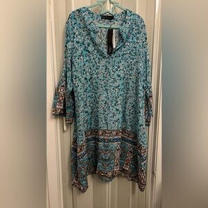 Zanzea Teal Floral Long Sleeve Dress